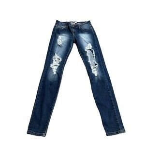Cello Jeans Women's Denim Junior Size 7 Distressed Skinny Dark Wash